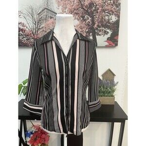 Dress Barn Women’s Top Shirt Blouse Small Button Down Striped 3/4 Sleeve